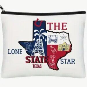 THE LONG STAR STATE TEXAS THEMED COSMETIC ZIPPER POUCH BAG